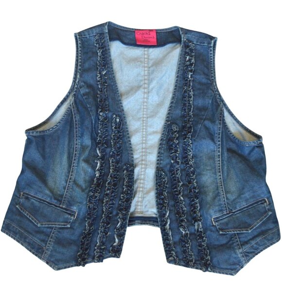 Chico's Ruffle Open Front Denim Vest Women's XL 90s Retro Boho Casual Western - Picture 8 of 8